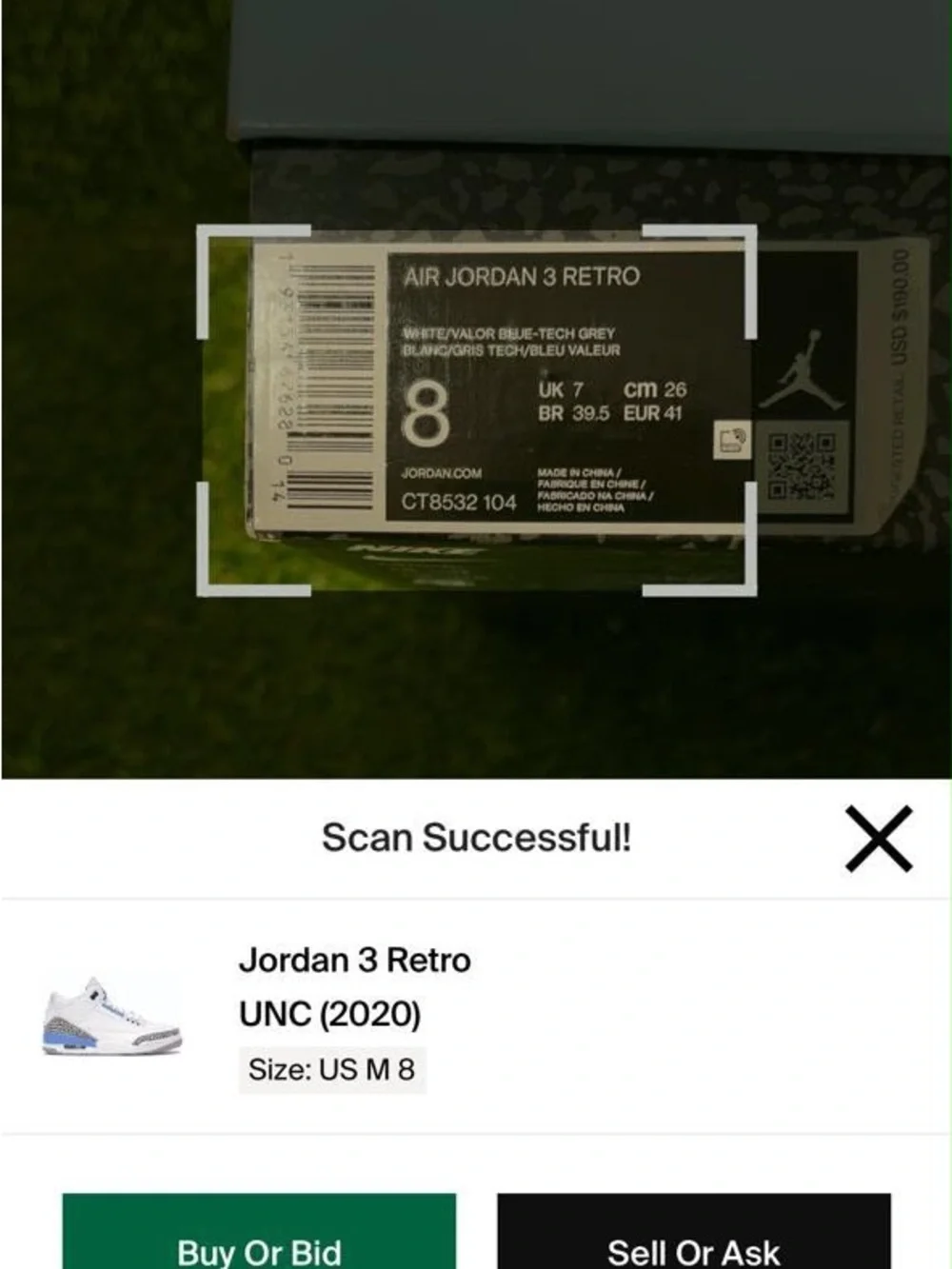 Empty Box Only Nike Air Jordan 3 Retro UNC 2020 Men Size 8 Replacement Tissue